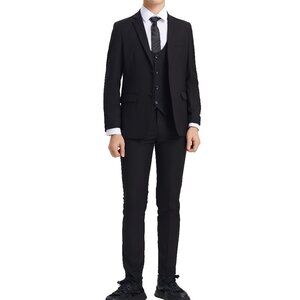 Premium Black Notch Lapel 5 Piece Stacy Adams Boy's Suit